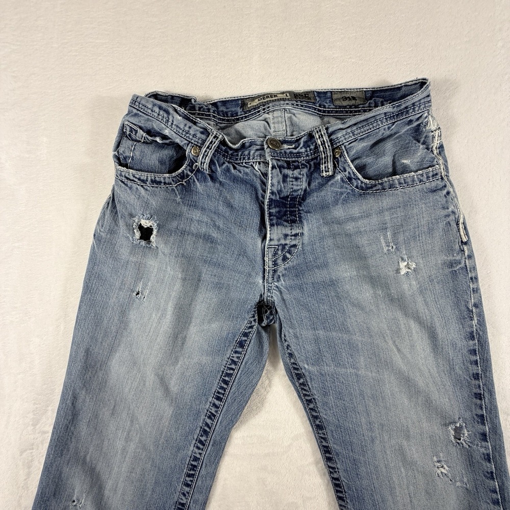 BKE Derek Jeans Men's 31R 31x31 Blue Bootcut Stretch Distressed Denim Med Wash - Picture 2 of 8